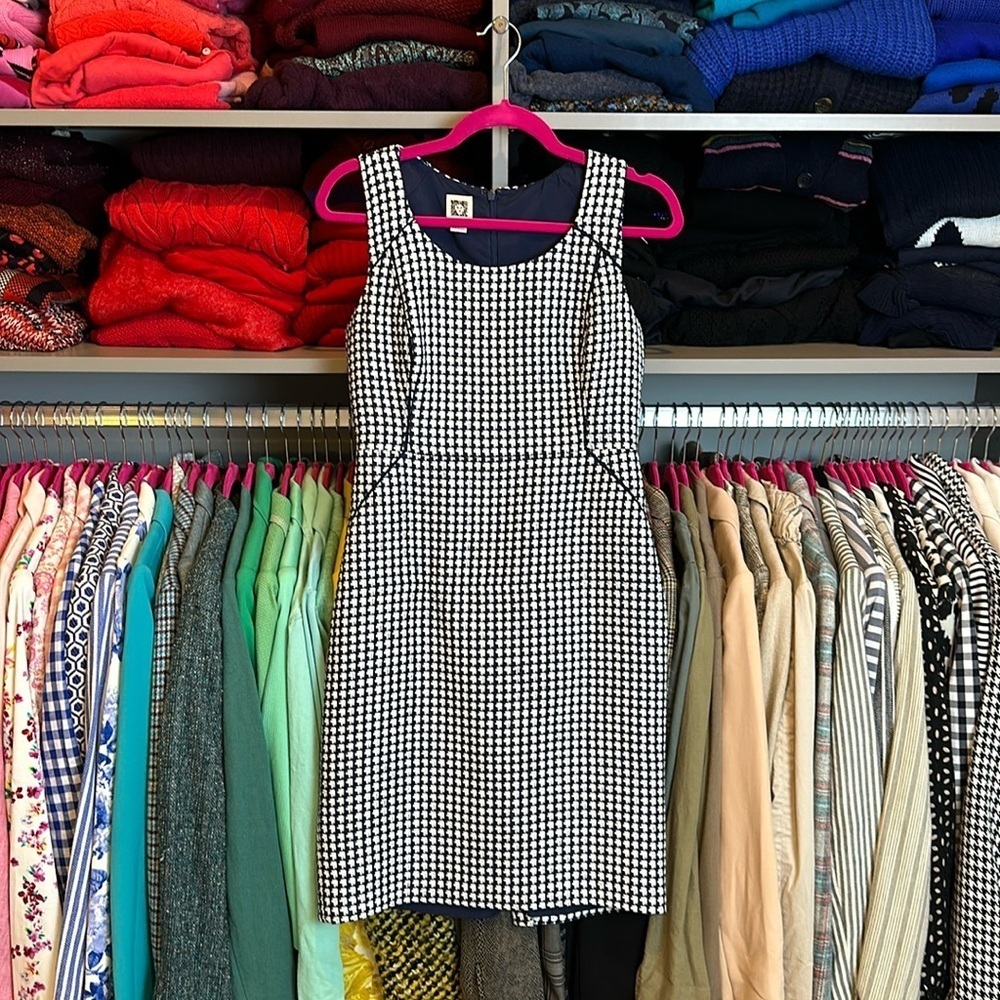 Anne Klein navy and white print sleeveless dress size 4